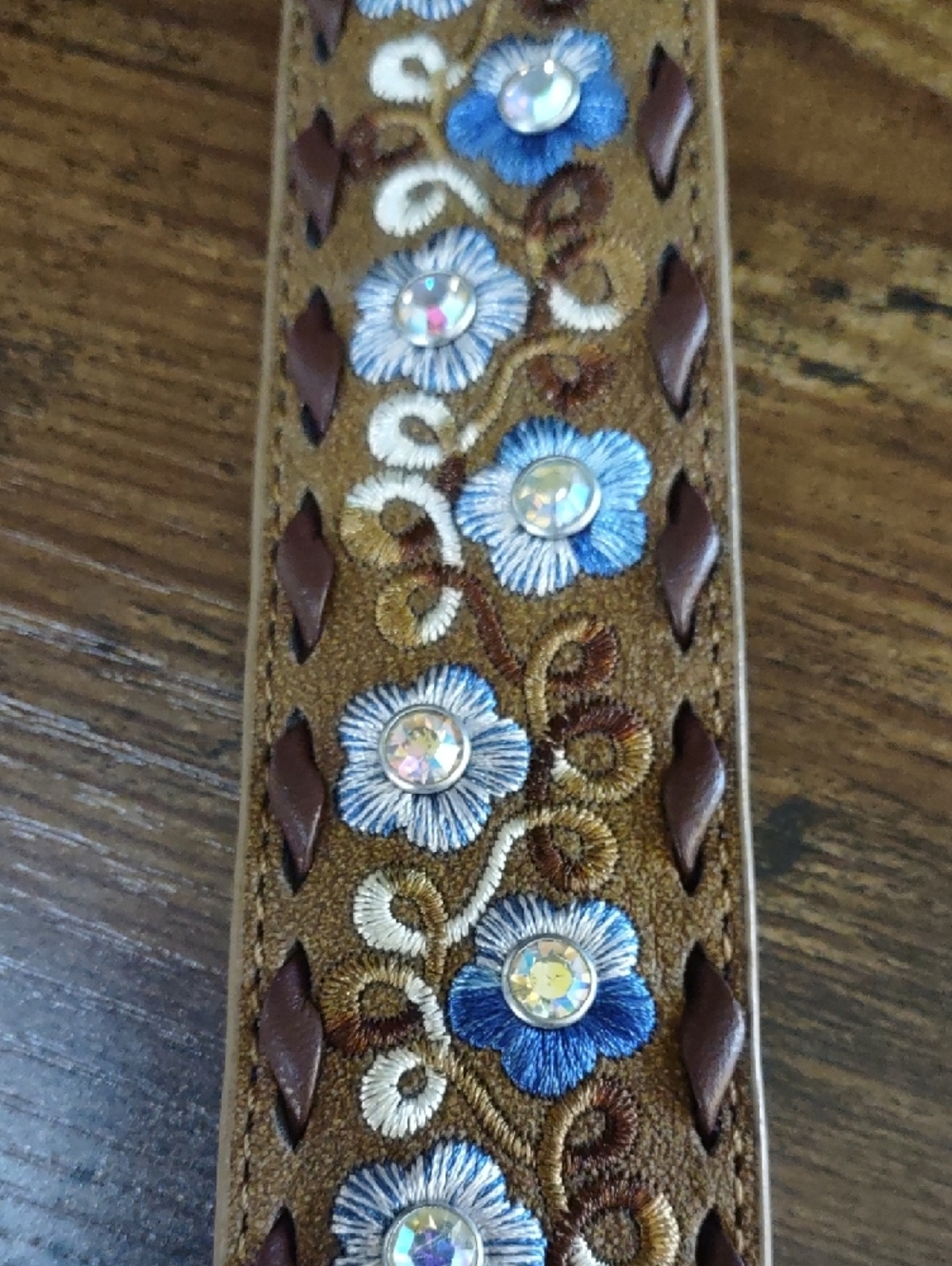 Angel Ranch Embroidered Suede Belt with Rhinestone Accent - Picture 9 of 10